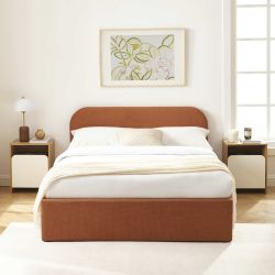 Bettkasten MOKA, rostfarbener Stoff, 140 x 190 cm, inklusive Lattenrost