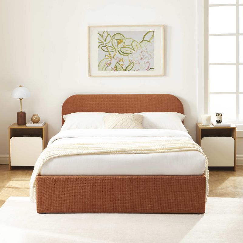 Bettkasten MOKA, rostfarbener Stoff, 140 x 190 cm, inklusive Lattenrost