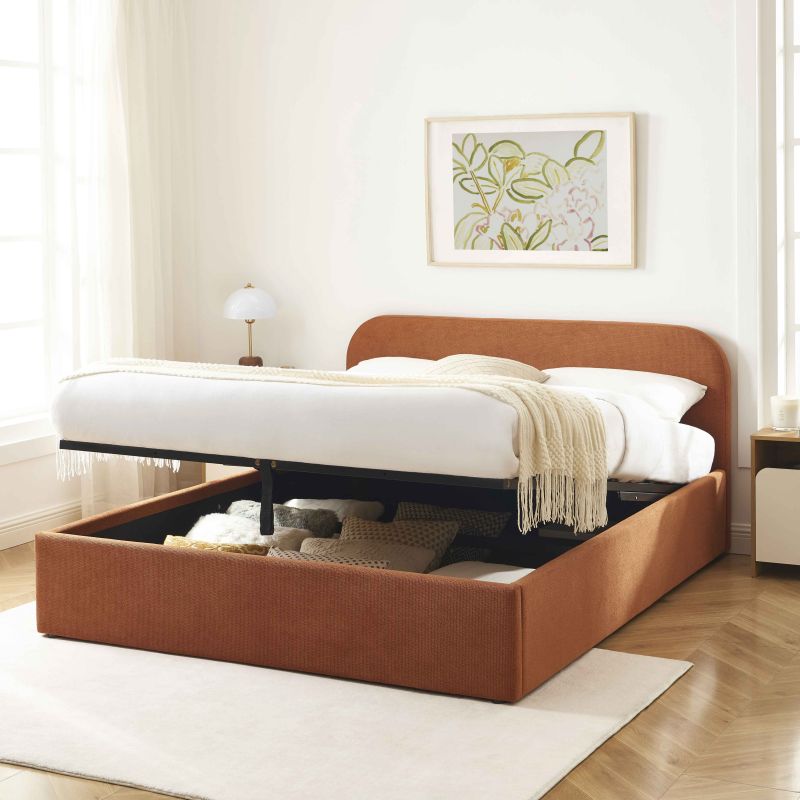 Letto contenitore MOKA in tessuto ruggine 160x200 rete inclusa