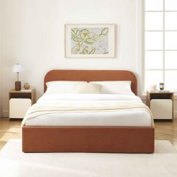 Letto contenitore MOKA in tessuto ruggine 160x200 rete inclusa