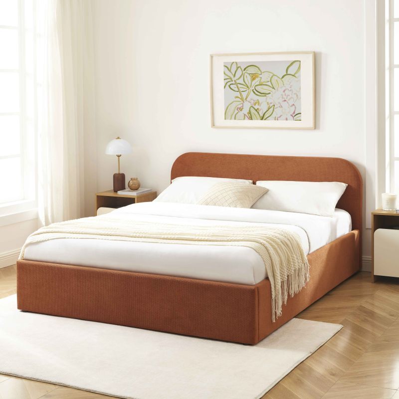 Letto contenitore MOKA in tessuto ruggine 160x200 rete inclusa