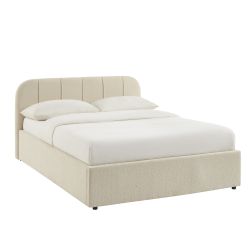 Bettkasten YUME aus beigem Chenille-Stoff 140 x 190 cm, inklusive Lattenrost