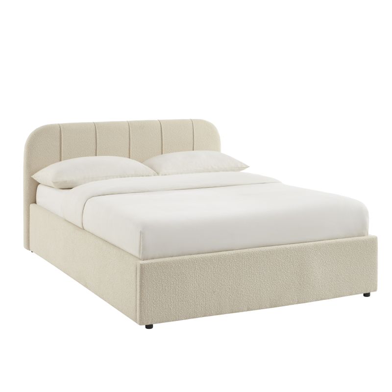 Bettkasten YUME aus beigem Chenille-Stoff 140 x 190 cm, inklusive Lattenrost
