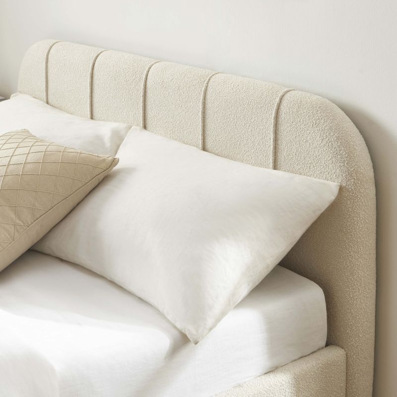 Bettkasten YUME aus beigem Chenille-Stoff 140 x 190 cm, inklusive Lattenrost