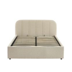 Bettkasten YUME aus beigem Chenille-Stoff 140 x 190 cm, inklusive Lattenrost
