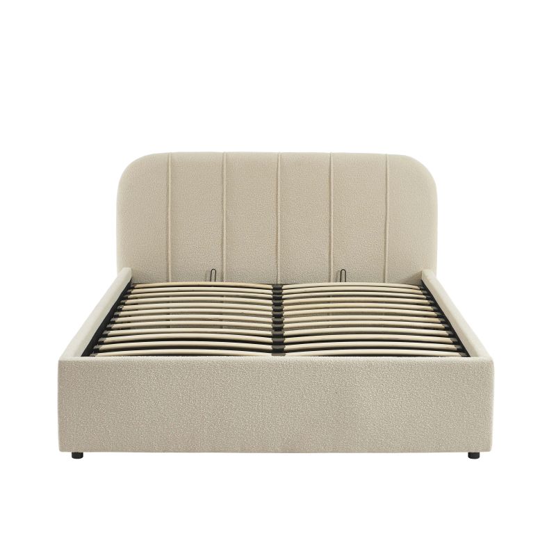 Bettkasten YUME aus beigem Chenille-Stoff 140 x 190 cm, inklusive Lattenrost