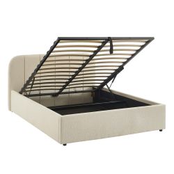 Bettkasten YUME aus beigem Chenille-Stoff 140 x 190 cm, inklusive Lattenrost