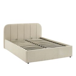 Bettkasten YUME aus beigem Chenille-Stoff 140 x 190 cm, inklusive Lattenrost
