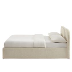 Bettkasten YUME aus beigem Chenille-Stoff 140 x 190 cm, inklusive Lattenrost