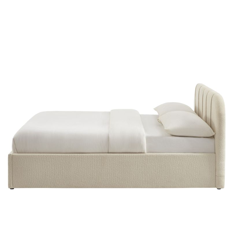 Bettkasten YUME aus beigem Chenille-Stoff 140 x 190 cm, inklusive Lattenrost