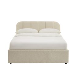 Bettkasten YUME aus beigem Chenille-Stoff 140 x 190 cm, inklusive Lattenrost
