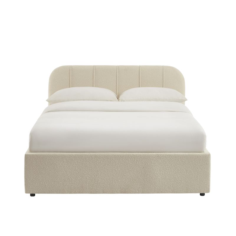 Bettkasten YUME aus beigem Chenille-Stoff 140 x 190 cm, inklusive Lattenrost