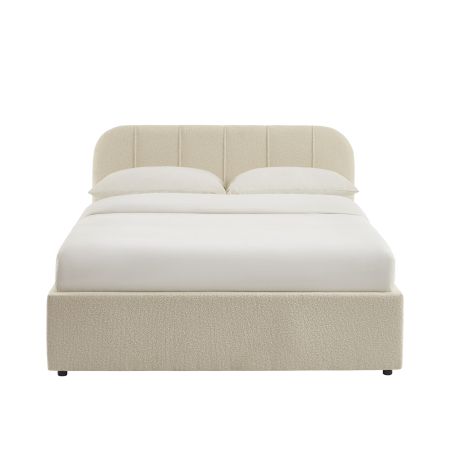 Bettkasten YUME aus beigem Chenille-Stoff 140 x 190 cm, inklusive Lattenrost
