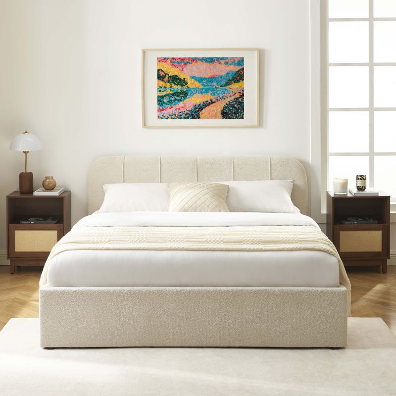 Bettkasten YUME aus beigem Chenille-Stoff 160x200, inklusive Lattenrost