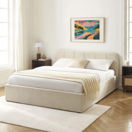 Letto contenitore YUME tessuto ciniglia beige 160x200 rete inclusa