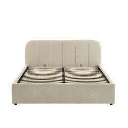Bettkasten YUME aus beigem Chenille-Stoff 160x200, inklusive Lattenrost