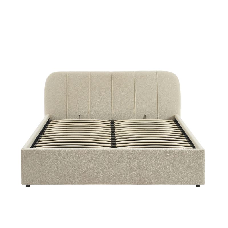 Bettkasten YUME aus beigem Chenille-Stoff 160x200, inklusive Lattenrost