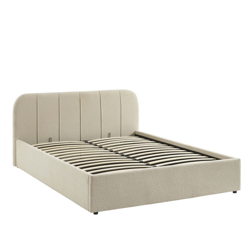 Bettkasten YUME aus beigem Chenille-Stoff 160x200, inklusive Lattenrost