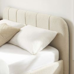 Bettkasten YUME aus beigem Chenille-Stoff 160x200, inklusive Lattenrost