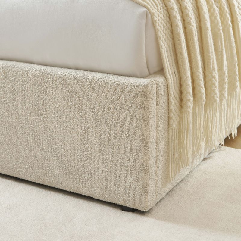 Bettkasten YUME aus beigem Chenille-Stoff 160x200, inklusive Lattenrost