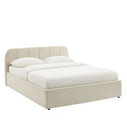 Bettkasten YUME aus beigem Chenille-Stoff 160x200, inklusive Lattenrost