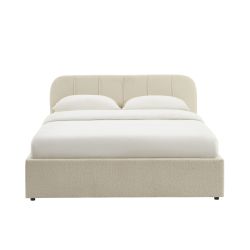 Bettkasten YUME aus beigem Chenille-Stoff 160x200, inklusive Lattenrost