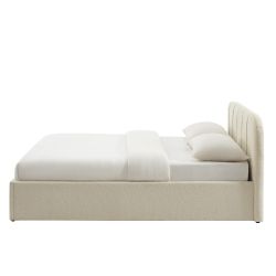 Bettkasten YUME aus beigem Chenille-Stoff 160x200, inklusive Lattenrost
