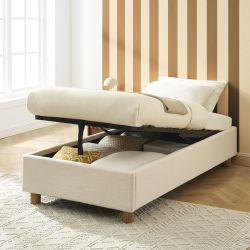 Letto contenitore KORALL 90x190 tessuto beige lino rete inclusa