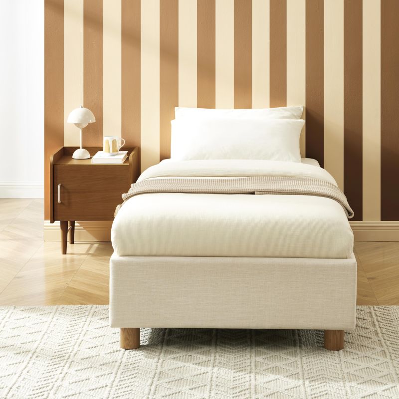 Letto contenitore KORALL 90x190 tessuto beige lino rete inclusa