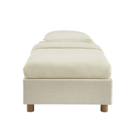 Bett mit Stauraum KORALL 90x190, Stoff in Beige Leinen, inklusive Lattenrost