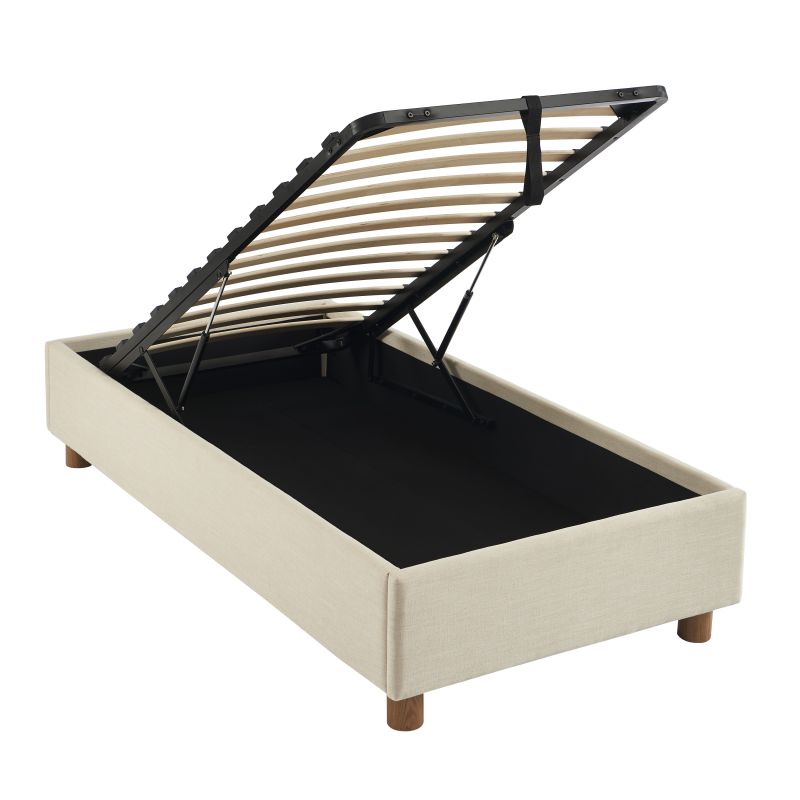 Letto contenitore KORALL 90x190 tessuto beige lino rete inclusa