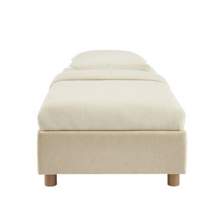 Bett mit Stauraum KORALL 90x190, beigefarbener Cord, inklusive Lattenrost