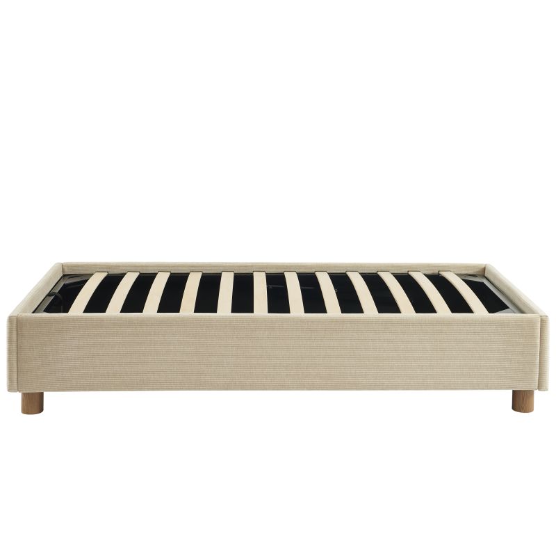 Lit coffre KORALL 90x190 velours côtelé beige sommier inclus