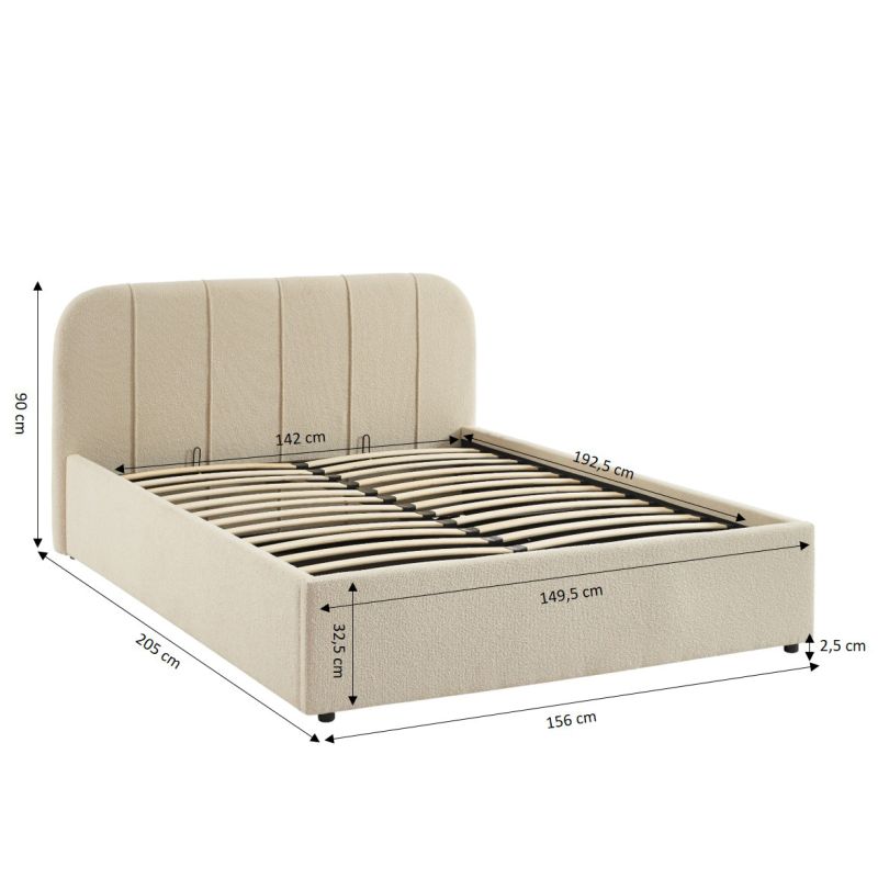 Letto contenitore YUME tessuto ciniglia beige 140x190 rete inclusa