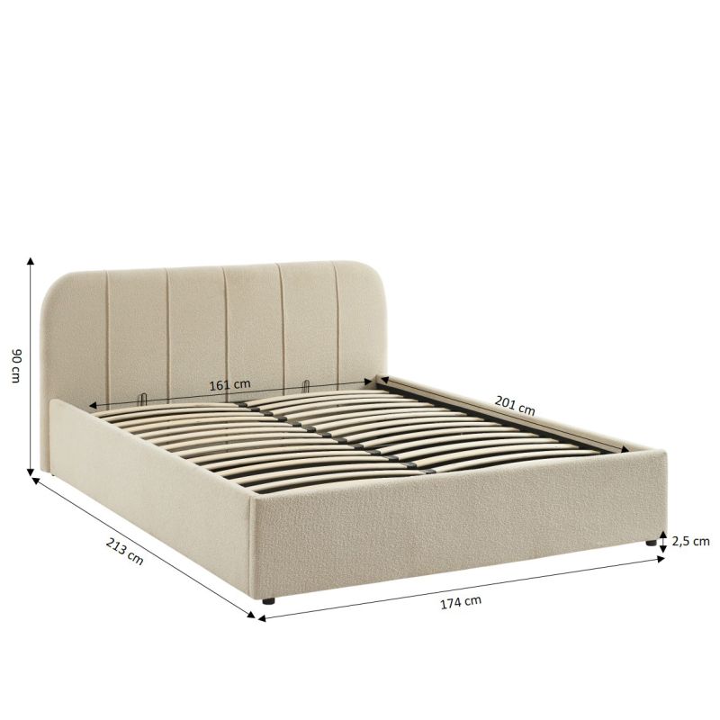 Letto contenitore YUME tessuto ciniglia beige 160x200 rete inclusa