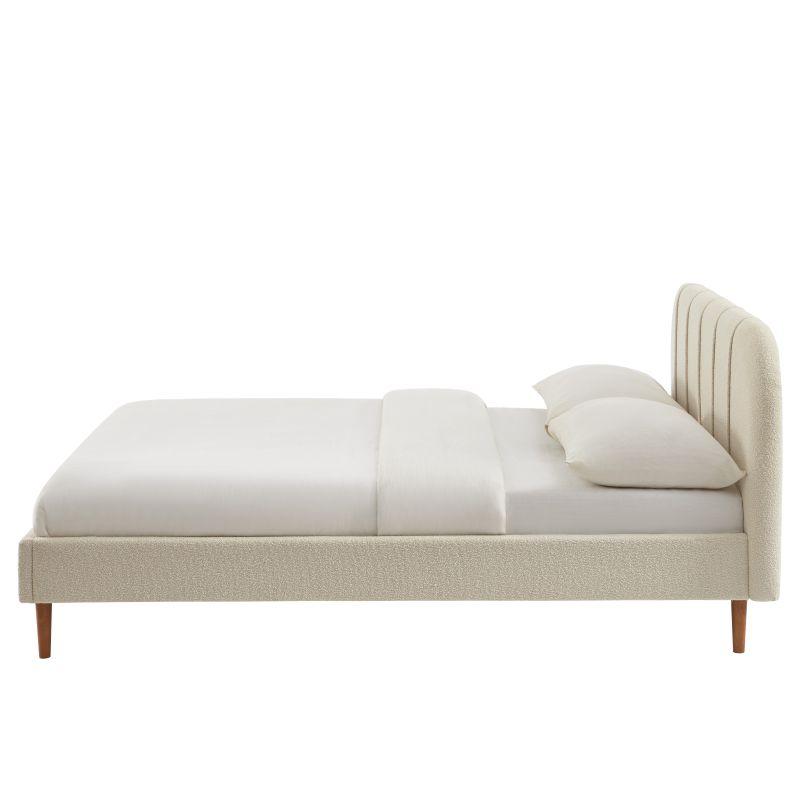 Bett YUME aus beigem Bouclé-Stoff 140 x 190 cm, inklusive Lattenrost