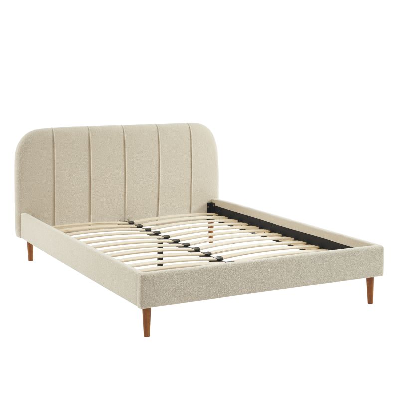 Bett YUME aus beigem Bouclé-Stoff 140 x 190 cm, inklusive Lattenrost