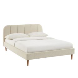 Bett YUME aus beigem Bouclé-Stoff 140 x 190 cm, inklusive Lattenrost