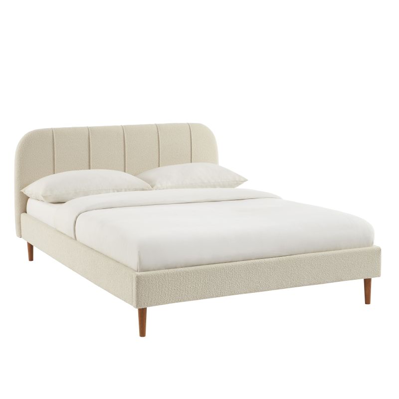 Bett YUME aus beigem Bouclé-Stoff 140 x 190 cm, inklusive Lattenrost