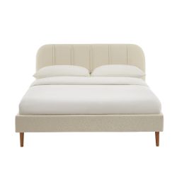 Bett YUME aus beigem Bouclé-Stoff 140 x 190 cm, inklusive Lattenrost