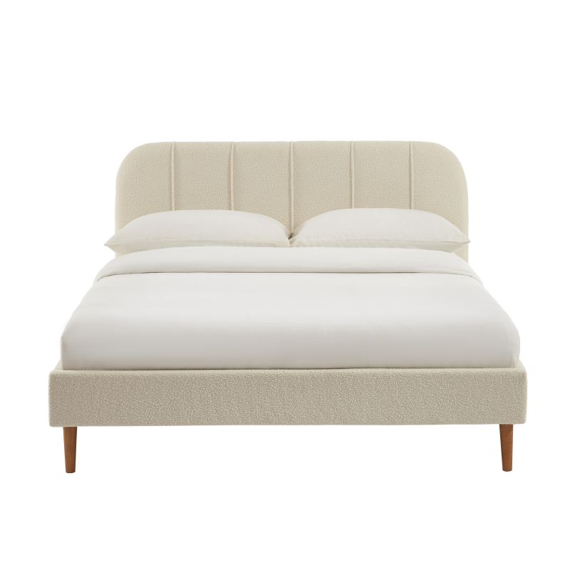Bett YUME aus beigem Bouclé-Stoff 140 x 190 cm, inklusive Lattenrost