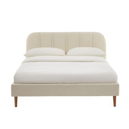 Letto YUME in tessuto bouclé beige 140x190 rete inclusa