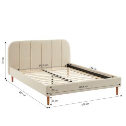 Bett YUME aus beigem Bouclé-Stoff 140 x 190 cm, inklusive Lattenrost