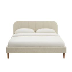 Letto YUME in tessuto bouclé beige 160x200 con rete inclusa