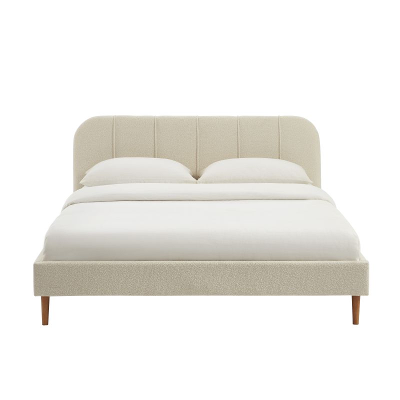 Letto YUME in tessuto bouclé beige 160x200 con rete inclusa