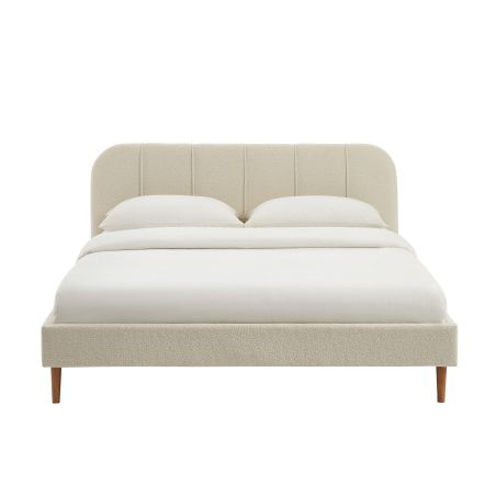Letto YUME in tessuto bouclé beige 160x200 con rete inclusa