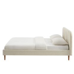 Letto YUME in tessuto bouclé beige 160x200 con rete inclusa