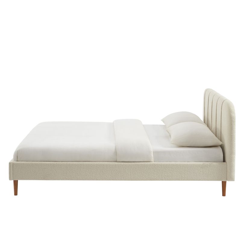 Letto YUME in tessuto bouclé beige 160x200 con rete inclusa