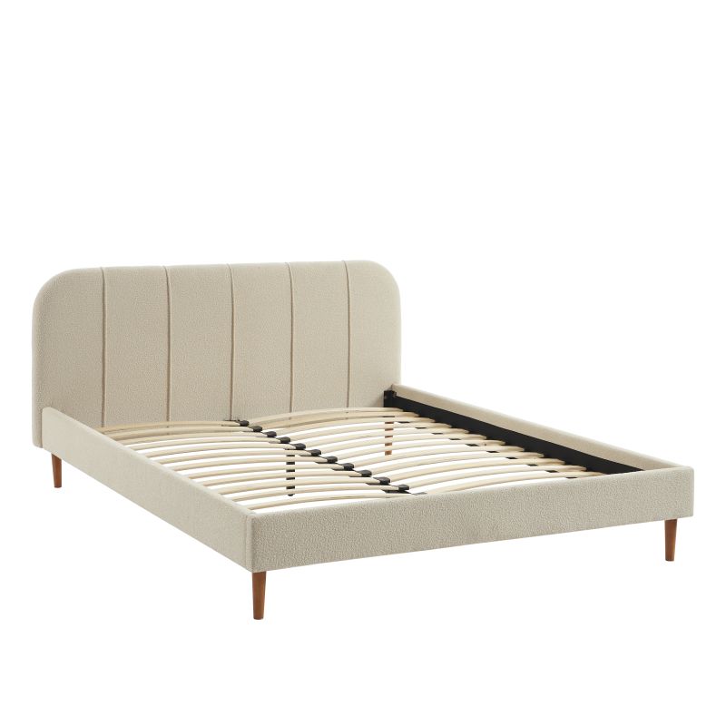 Letto YUME in tessuto bouclé beige 160x200 con rete inclusa