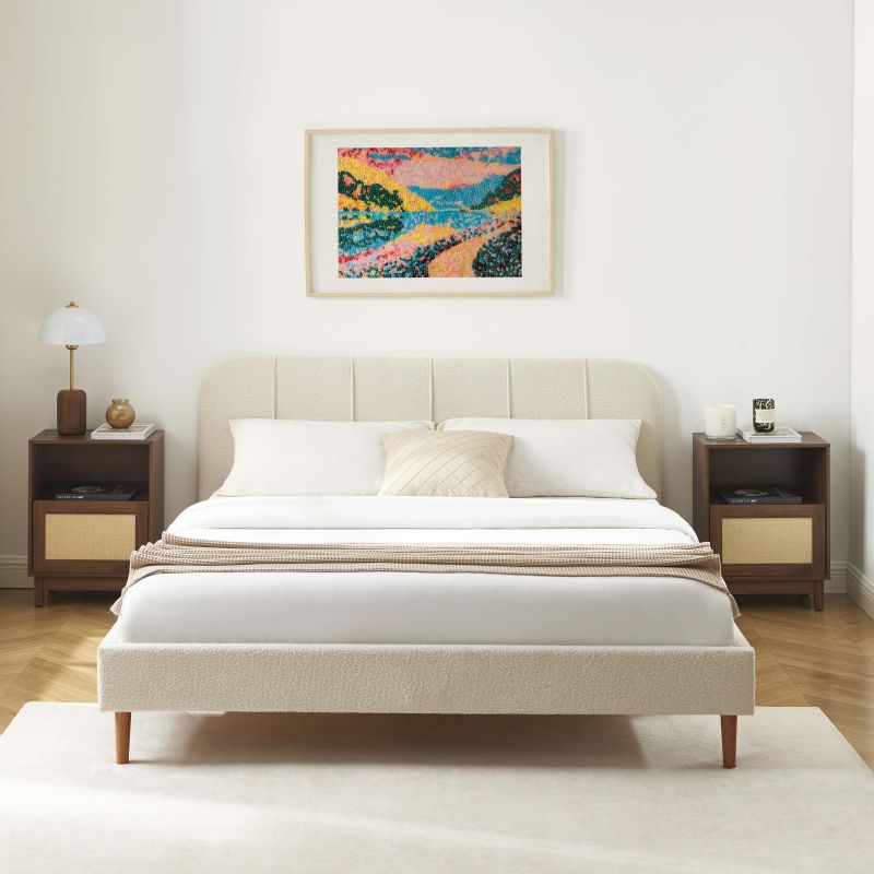 Letto YUME in tessuto bouclé beige 160x200 con rete inclusa